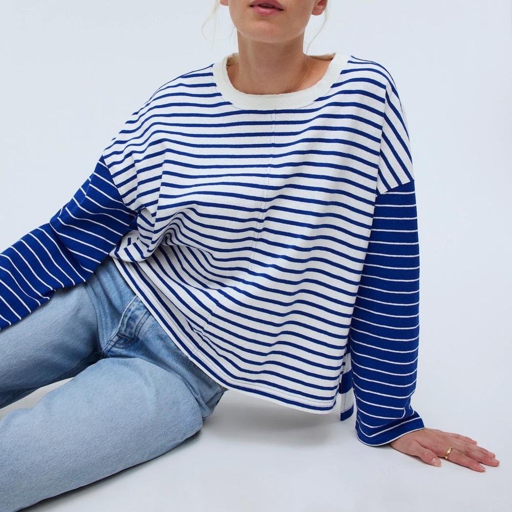 Madewell Women's Easy Long-Sleeve Rugby Blue and White Striped Shirt
